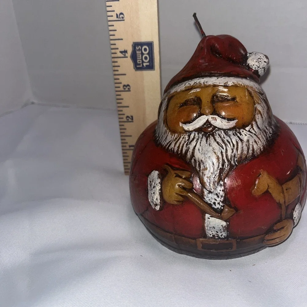 Vintage/Antique Round Fat Santa Claus St. Nick Folk Art Pillar Candle Handcarved
